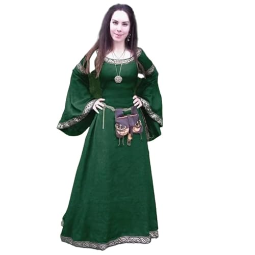 VCSZYAFX Bodenlanges Renaissance-Gotik-Cosplay-Halloween-Kostümkleid Damenmode Vintage Langarm Mittelalter(Green,M) von VCSZYAFX