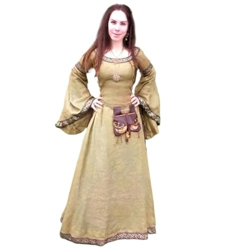 VCSZYAFX Bodenlanges Renaissance-Gotik-Cosplay-Halloween-Kostümkleid Damenmode Vintage Langarm Mittelalter(Light Brown,XXXL) von VCSZYAFX