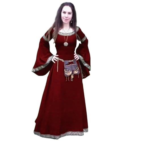 VCSZYAFX Bodenlanges Renaissance-Gotik-Cosplay-Halloween-Kostümkleid Damenmode Vintage Langarm Mittelalter(Red,M) von VCSZYAFX