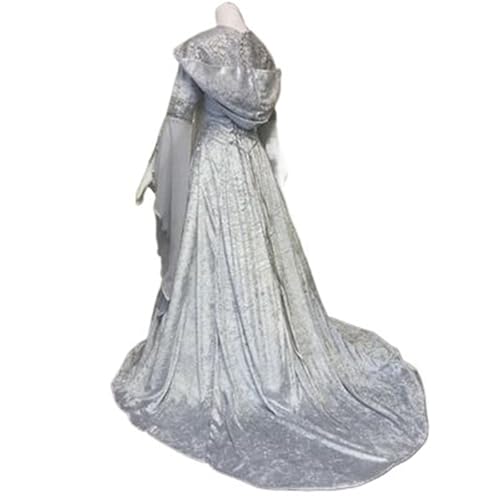 VCSZYAFX Damen Cosplay Kleider Splice Mittelalter Retro Kapuze Langarm Kordelzug Taille Cinched Großes bodenlanges Rockkleid Vestidos(Grey,S) von VCSZYAFX