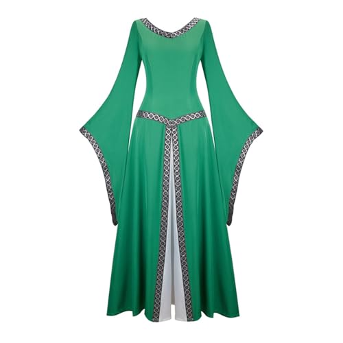 VCSZYAFX Damen Mittelalter Renaissance Trompetenärmel Retro Loor Länge Kleid Spitzenbesatz über langem Halloween Kostüm Plus Size(6513Green,XL) von VCSZYAFX