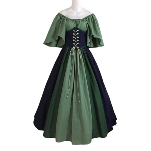 VCSZYAFX Damen Patchwork Mittelalter Renaissance Kleid Halloween Gothic Schulterfrei Retro Langes(Color 3,M) von VCSZYAFX