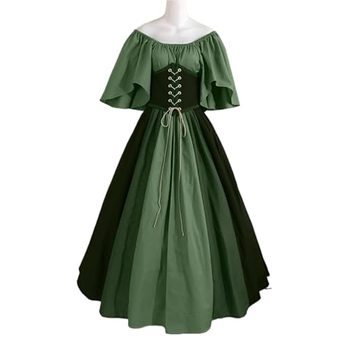 VCSZYAFX Damen Patchwork Mittelalter Renaissance Kleid Halloween Gothic Schulterfrei Retro Langes(Dark green,XXL) von VCSZYAFX