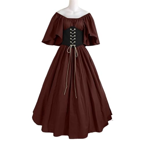 VCSZYAFX Damen Patchwork Mittelalter Renaissance Kleid Halloween Gothic Schulterfrei Retro Langes(Red,XXXL) von VCSZYAFX