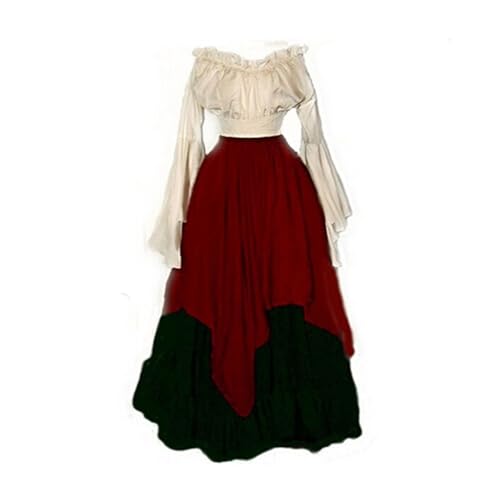 VCSZYAFX Damen Renaissance Mittelalter Lange Kleider for Halloween Cosplay Ballkleider Kostüme Ärmel Taille Retro Kleid(Red,M) von VCSZYAFX