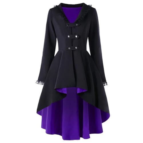 VCSZYAFX Elegantes Steampunk-Kleid, mittelalterlich, hoch, Frühling, Herbst, Damen, Tanz, Patry, Robe, Spitze, Pathcwork, Schwalbenschwanzkleid(Purple,S) von VCSZYAFX