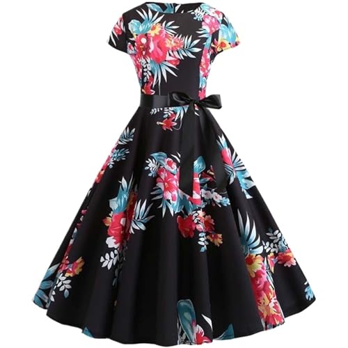 VCSZYAFX Frauen Blumendruck Sommerkleid Vintage Weibliche Kurzarm Retro Robe Rockabilly Party Kleider Vestidos(Color-12,L) von VCSZYAFX