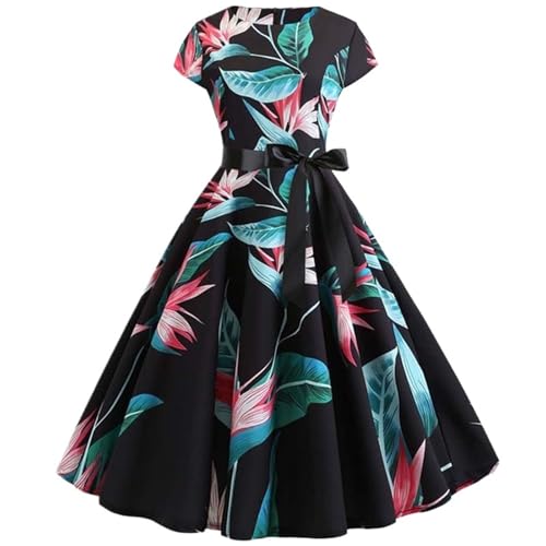 VCSZYAFX Frauen Blumendruck Sommerkleid Vintage Weibliche Kurzarm Retro Robe Rockabilly Party Kleider Vestidos(Color-13,M) von VCSZYAFX