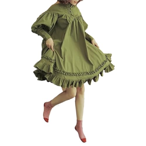 VCSZYAFX Gothic Vintage Lolita Kleid Frauen Mittelalterliche viktorianische Prinzessin Maid Halloween Kostüm Laterne Ärmel Mädchen süße Fee(Green,XXL) von VCSZYAFX