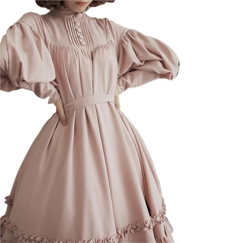VCSZYAFX Gothic Vintage Lolita Kleid Frauen Mittelalterliche viktorianische Prinzessin Maid Halloween Kostüm Laterne Ärmel Mädchen süße Fee(Pink,5XL) von VCSZYAFX