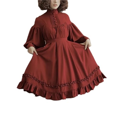 VCSZYAFX Gothic Vintage Lolita Kleid Frauen Mittelalterliche viktorianische Prinzessin Maid Halloween Kostüm Laterne Ärmel Mädchen süße Fee(WIne Red,5XL) von VCSZYAFX