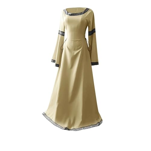 VCSZYAFX Halloween Damen Mittelalter Renaissance Phantasie Vampir Cosplay Kostüm Karneval Vintage Trägerlos Langarm Elegantes Kleid(Beige,XL) von VCSZYAFX