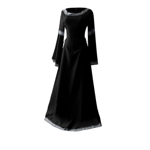 VCSZYAFX Halloween Damen Mittelalter Renaissance Phantasie Vampir Cosplay Kostüm Karneval Vintage Trägerlos Langarm Elegantes Kleid(Black,L) von VCSZYAFX