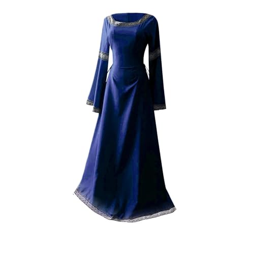 VCSZYAFX Halloween Damen Mittelalter Renaissance Phantasie Vampir Cosplay Kostüm Karneval Vintage Trägerlos Langarm Elegantes Kleid(Blue,L) von VCSZYAFX