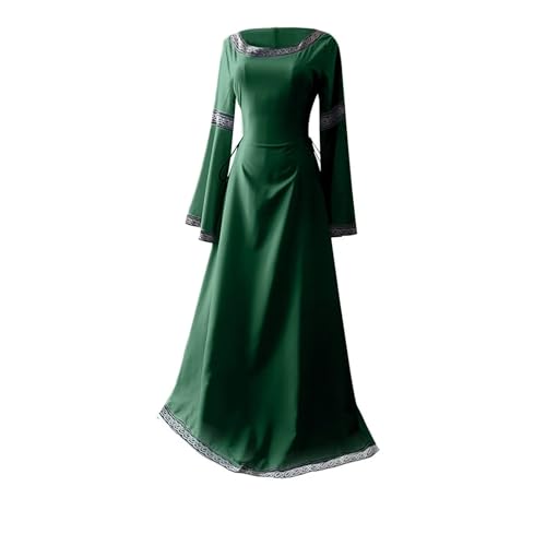 VCSZYAFX Halloween Damen Mittelalter Renaissance Phantasie Vampir Cosplay Kostüm Karneval Vintage Trägerlos Langarm Elegantes Kleid(Green,S) von VCSZYAFX