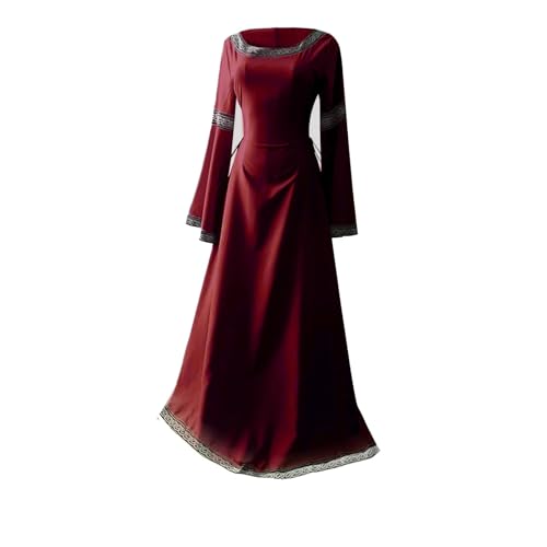 VCSZYAFX Halloween Damen Mittelalter Renaissance Phantasie Vampir Cosplay Kostüm Karneval Vintage Trägerlos Langarm Elegantes Kleid(Red,XL) von VCSZYAFX