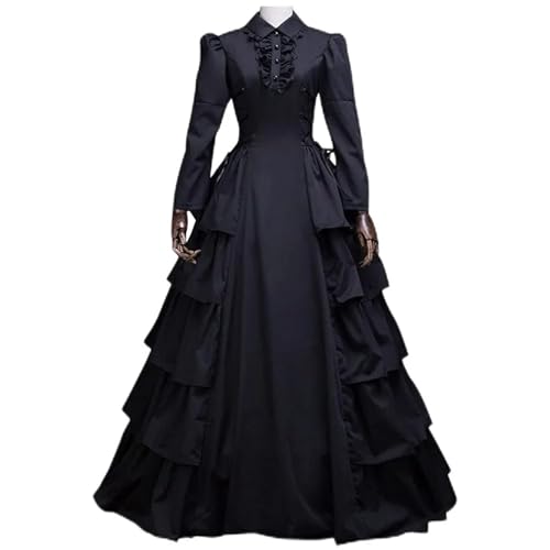 VCSZYAFX Halloween Damen Mittelalterliches viktorianisches Kleid Renaissance Gothic Spitze Königin Prinzessin Maxi Langes Vintage Kostüm(M) von VCSZYAFX