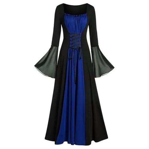 VCSZYAFX Halloween Mittelalter Renaissance Vampirkleid for Frauen Lange Flare Sleeve Kostüm Hexe Vintage Kleidung(Blue,L) von VCSZYAFX