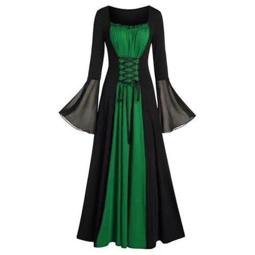 VCSZYAFX Halloween Mittelalter Renaissance Vampirkleid for Frauen Lange Flare Sleeve Kostüm Hexe Vintage Kleidung(Green,S) von VCSZYAFX
