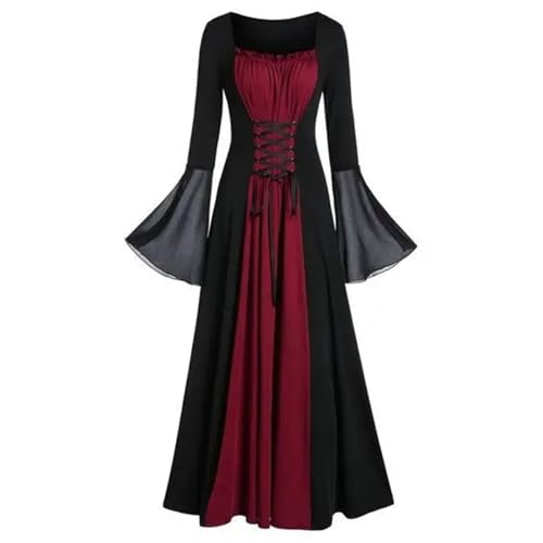 VCSZYAFX Halloween Mittelalter Renaissance Vampirkleid for Frauen Lange Flare Sleeve Kostüm Hexe Vintage Kleidung(Red,M) von VCSZYAFX