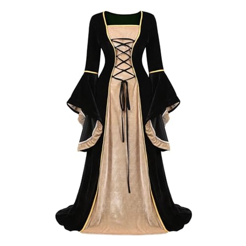 VCSZYAFX Mittelalter Renaissance Samt Langes Kleid Damen Gothiced Court, Cosplay Halloween Kostüm Elegant(Black,L) von VCSZYAFX