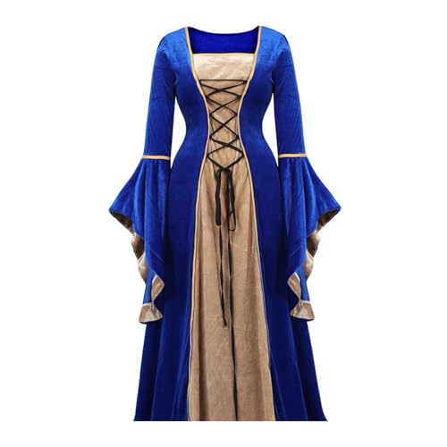 VCSZYAFX Mittelalter Renaissance Samt Langes Kleid Damen Gothiced Court, Cosplay Halloween Kostüm Elegant(Blue,XXL) von VCSZYAFX