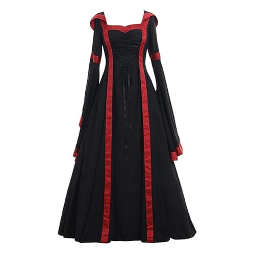 VCSZYAFX Mittelalterliche Kleider, gotisches Hofkleid, königliches Damenballkleid, Lolita-Kleid, quadratischer Ausschnitt, enge Taille, Schleife, Damenkleid(Black B,XXL) von VCSZYAFX