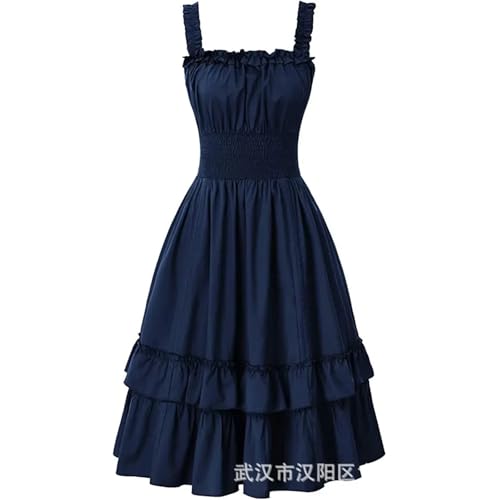 VCSZYAFX Mittelalterliches Renaissance-Vintage-langes Kleid mit gesmokten Taillen und viktorianischem ärmellosem Riemen, Halloween, Steampunk, Gothic, Cosplay(Color 5,L) von VCSZYAFX