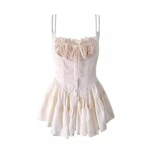 VCSZYAFX Mittelalterliches Retro-Satin-Minikleid for Damen, einteilig, Jacquard-Blumenspitze, Korsett, Camisole, Strampler for Dates, Ausgehen, Sommerkleidung(M) von VCSZYAFX