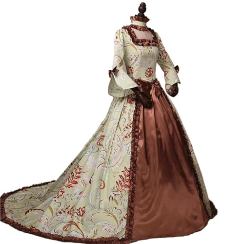VCSZYAFX Plus Size Mittelalterliches viktorianisches Party-Prinzessinnenkleid Queen Floor Cos Renaissance Luxus Vintage Bedrucktes Kleid Robe Kleider for die Dame(Brown,XXXL) von VCSZYAFX