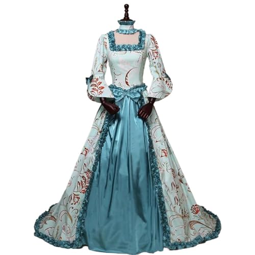 VCSZYAFX Plus Size Mittelalterliches viktorianisches Party-Prinzessinnenkleid Queen Floor Cos Renaissance Luxus Vintage Bedrucktes Kleid Robe Kleider for die Dame(Light Blue,L) von VCSZYAFX