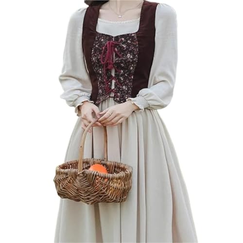VCSZYAFX Retro mittelalterlichen königlichen Gericht Kleid Mädchen pastoralen Stil Mori Blumen Ölgemälde Weste Anzug(XXL) von VCSZYAFX