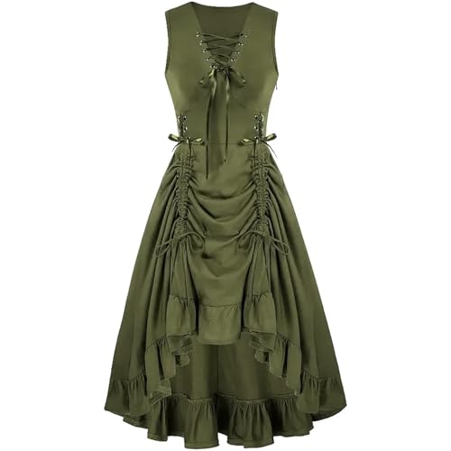 VCSZYAFX Sommer Solide Frauen Kleid Vintage Renaissance Länge Einstellbare Hohe Taille Gekräuselte Steampunk Gothic Halloween Kostüm(Color 03,L) von VCSZYAFX