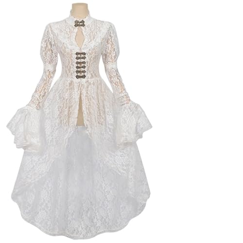 VCSZYAFX Spitzenkleid, schmal, mittelalterlich, Hofparty, lange, ausgestellte Ärmel, unregelmäßig, Empire-Dame, Temperament, weiß, Bühnen-Bankett-Stoff(L) von VCSZYAFX