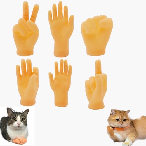 Kleine Hände Fingerpuppe Set,6Stück Mini Hände Gummi Lustige Minihände,Lustige und skurrile Mini-Fingerspitzen zum Necken und Beruhigen von Katzen,Hochelastisches kreatives Streichspielzeug von VCTKLN