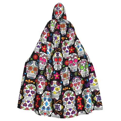 VCzsdff Buntes Blumenschädel-Druck, Karneval, Partyzubehör, wirtschaftlicher Kapuzenumhang, Kapuzenumhang, 140 cm Länge, für Halloween von VCzsdff