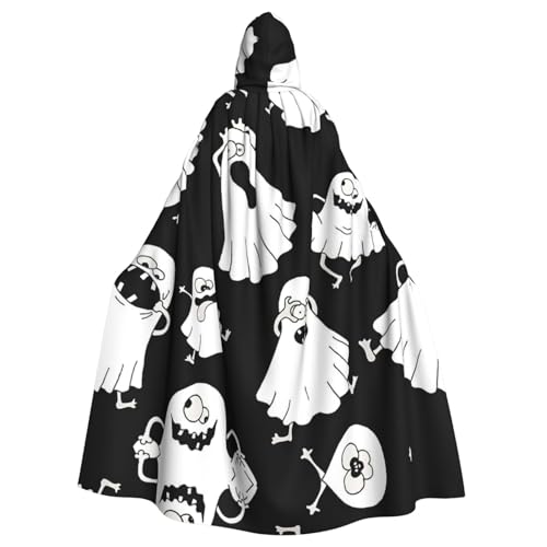 VCzsdff Lustiger weißer Geisterdruck, Karnevalsparty-Zubehör, wirtschaftlicher Kapuzenumhang für Erwachsene, 140 cm Länge, für Halloween von VCzsdff