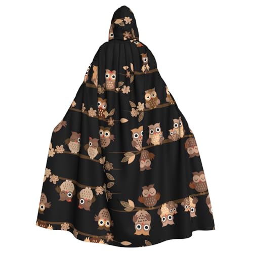 VCzsdff Niedlicher brauner Cartoon-Eulen-Druck, Karnevalsparty-Zubehör, wirtschaftlicher Kapuzenumhang, Kapuzenumhang, 140 cm Länge, für Halloween von VCzsdff