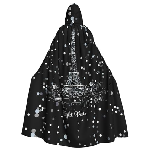 VCzsdff Night Paris Eiffelturm-Druck, Karneval, Partyzubehör, wirtschaftlicher Kapuzenumhang, Kapuzenumhang, 140 cm Länge, für Halloween von VCzsdff