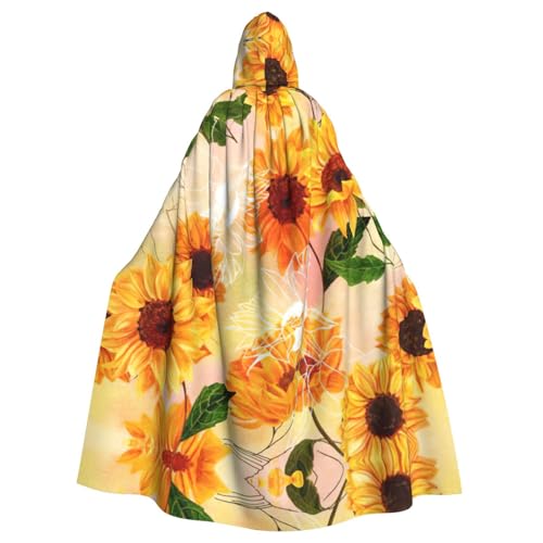 VCzsdff Schöner Sonnenblumen-Druck, Karnevalsparty-Zubehör, wirtschaftlicher Kapuzenumhang, Kapuzenumhang, 140 cm Länge, für Halloween von VCzsdff