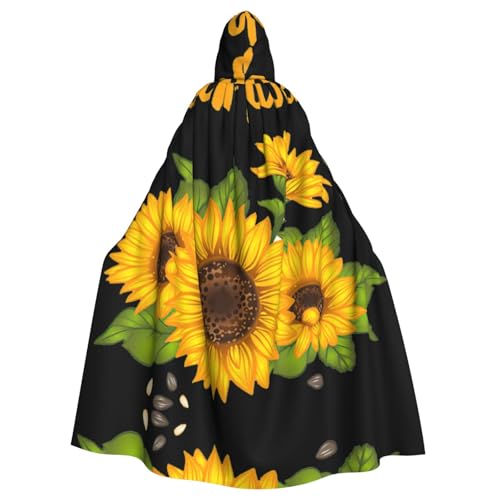 VCzsdff Sonnenblumen-Druck, Karnevalsparty-Zubehör, wirtschaftlicher Kapuzenumhang für Erwachsene, 140 cm Länge, für Halloween von VCzsdff
