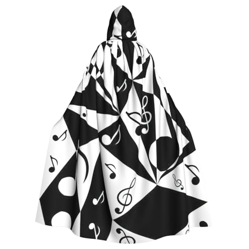 VCzsdff Stilvoller Musiknotenmuster-Druck, Karneval, Partyzubehör, wirtschaftlicher Kapuzenumhang, Kapuzenumhang, 140 cm Länge, für Halloween von VCzsdff