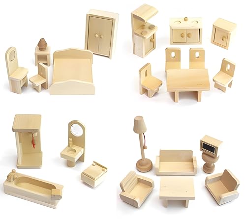 Freda Möbelset Puppenmöbel Puppenhausmöbel für Puppenhaus Freda Holz 28 Teile von VDP