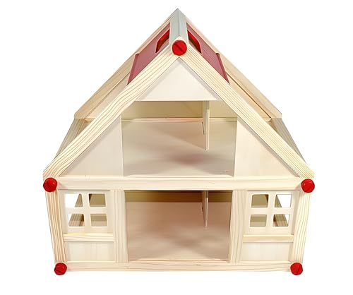 Freda Puppenhaus aus Holz mit 2 Etagen Tragegriff 40x25x38cm von VDP