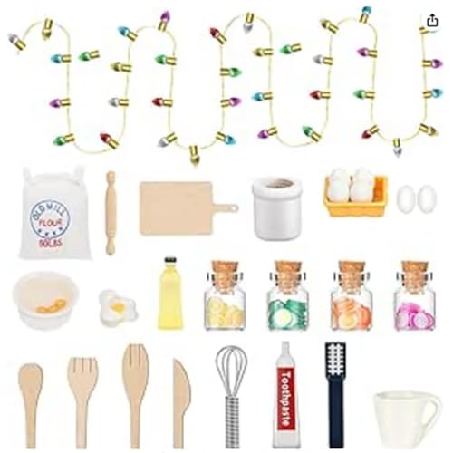 Wichtel Zubehör Weihnachten, VDSOW 27pcs Weihnachtswichtel Zubehör Miniatur Küche Backen Wichtel Lichterkette Wasch Set Puppenhaus Zubehör 1:12, Miniatur Wichtel Zubehör von VDSOW