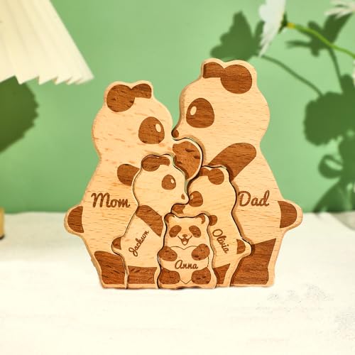Personalisiertes Holz-Panda-Familien-Puzzle, Geschenke mit 2–8 Namen, Dekoratives Stück für Heimdekoration, Geschenk zum Muttertag, Weihnachten, Geburtstag, Jubiläum für Mutter, Vater von VEELU