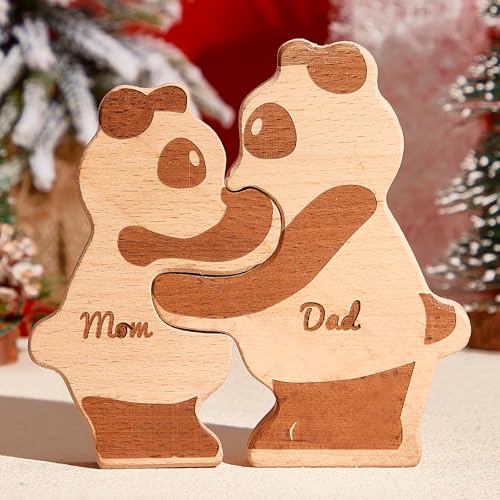 Personalisiertes Holz-Panda-Familien-Puzzle, Geschenke mit 2–8 Namen, Dekoratives Stück für Heimdekoration, Geschenk zum Muttertag, Weihnachten, Geburtstag, Jubiläum für Mutter, Vater von VEELU