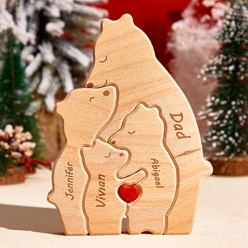 Personalisiertes Holzpuzzle Alleinerziehende Bär Familie Geschenke mit 2-8 Namen, Dekoratives Stück für Heimdekoration,Geschenk zum Muttertag, Vatertag，Weihnachten, Geburtstag für Mama/Papa von VEELU