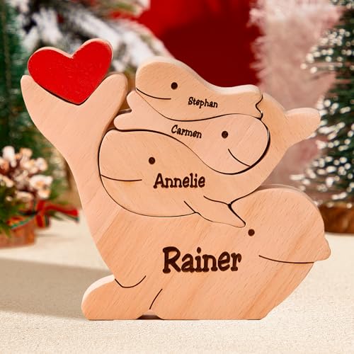 Personalisiertes Holzpuzzle Wal-Familie mit 2–8 Namen, Dekoratives Stück für Heimdekoration und Geburtstagsgeschenke für Mama Papa,Geschenk zum Muttertag, Weihnachten, Geburtstag, Jubiläum von VEELU