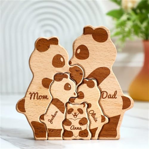 Personalisiertes PandaFamilie aus Holz mit 2–8 Familiennamen, We Are One, personalisiertes Puzzle für Familienmitglieder, Heimdekoration, Mama Großmutter von VEELU